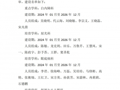 第二批院内重点、培育学科